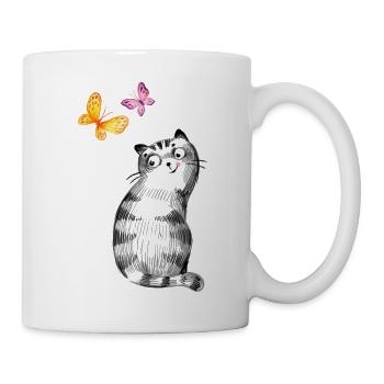 Chat aux papillons – Conception de croquis - Mug blanc - blanc - Droite