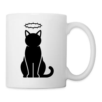 Black cat silhouette with crown of thorns - Mug - white - Right