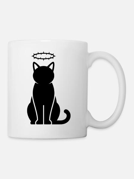 Schwarze Katzensilhouette mit Dornenkrone - Tasse - Weiß