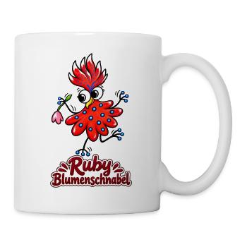 Ruby Blumenschnabel - fröhlicher Blütenvogel - Tasse - Weiß - Rechts