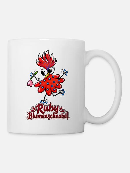 Ruby Blumenschnabel - fröhlicher Blütenvogel - Tasse - Weiß
