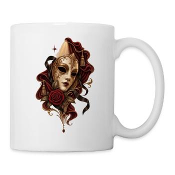 Vintage Theatermaske mit roter Rose - Tasse - Weiß - Rechts