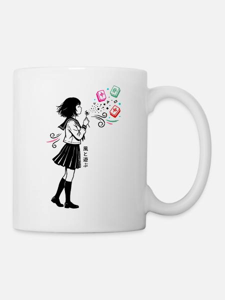 Mahjong Mädchen Japanisches Design - Tasse - Weiß