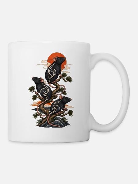 Japanische Ratten Bonsai Mystisch Natur Tattoo - Tasse - Weiß