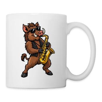 Wildschwein mit Saxophon - Tasse - Weiß - Rechts