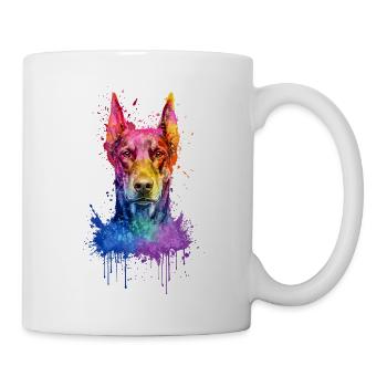 Dobermann Pinscher Buntes Aquarell Illustration - Tasse - Weiß - Rechts