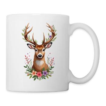 Watercolor Forest Deer Floral Antlers Design - Tasse - Weiß - Rechts