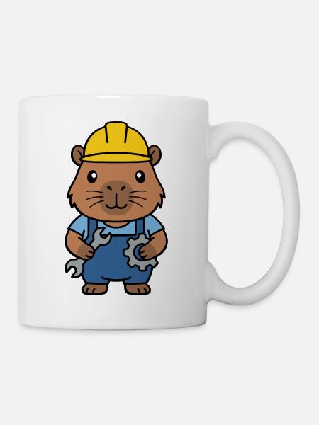 Niedlicher Capybara-Ingenieur-Maskottchen-Standardentzeichner - Tasse - Weiß