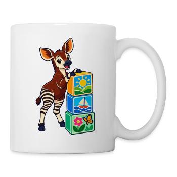 Fröhliches Okapi mit bunten Bilderwürfeln - Tasse - Weiß - Rechts