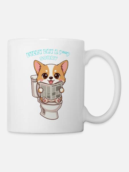 Corgi-Nachrichtensprecher über das Design eines niedlichen Hundes auf der Toilette - Tasse - Weiß