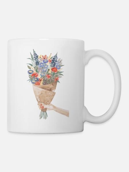 Aquarell Blumenstrauß Bouquet - Tasse - Weiß