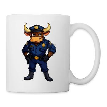 Stier Polizeibeamter Cartoon Polizist - Tasse - Weiß - Rechts