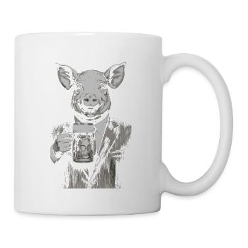 Schwein jubelt im Anzug - Tasse - Weiß - Rechts