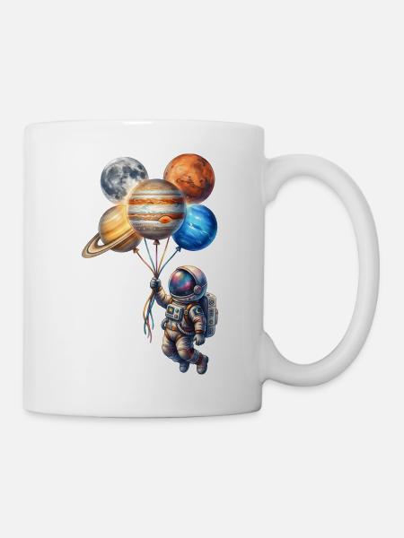 Astronaut mit Planeten als Ballons - Tasse - Weiß