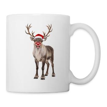 Rentier mit Weihnachtsmütze Rudolf - Tasse - Weiß - Rechts