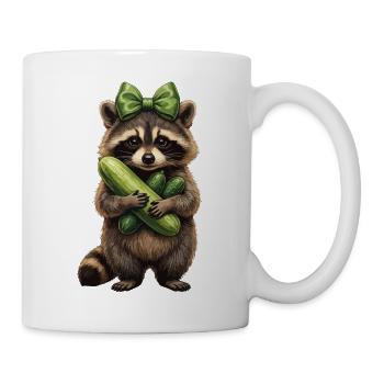 Waschbär mit Gurkenfreude - Tasse - Weiß - Rechts