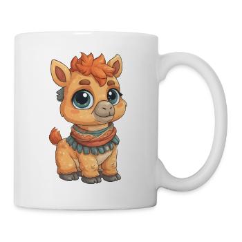 Kuscheliges Alpaka Fohlen mit Schal - Tasse - Weiß - Rechts