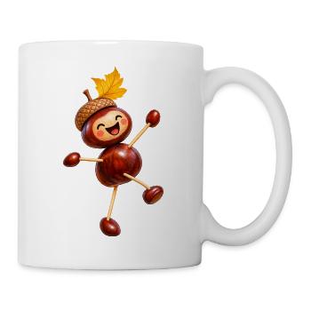 Fröhliche Kastanienfigur mit Eichelhut  - Tasse - Weiß - Rechts