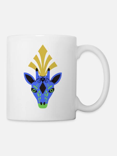 Blaue Giraffe mit Kopfschmuck - Tasse - Weiß