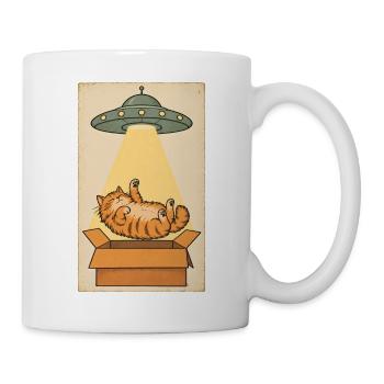 Schlafende Katze im UFO Strahl - Tasse - Weiß - Rechts