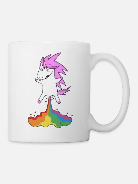 Lustiges Einhorn mit Regenbogen - Tasse - Weiß