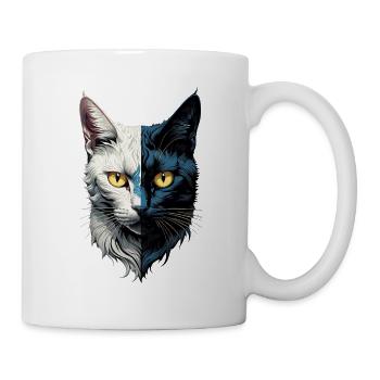 Katzengrafik auf der dunklen und hellen Seite - Tasse - Weiß - Rechts