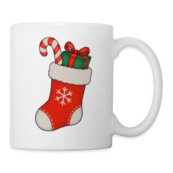 Rote Weihnachtssocke mit Zuckerstange - Tasse - Weiß - Rechts