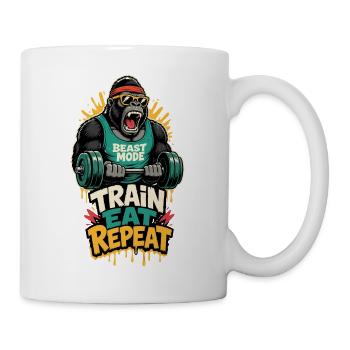 Fitness-Gorilla – Train Eat Repeat - Tasse - Weiß - Rechts