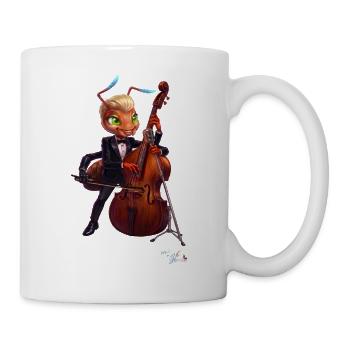 MALÚ Ameise mit Kontrabass | Geschenk für Musiker - Tasse - Weiß - Rechts