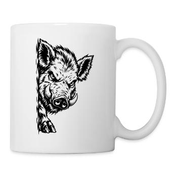 Wütender Keiler – Schwarze Wildschwein Gravur - Tasse - Weiß - Rechts
