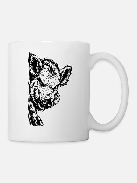 Wütender Keiler – Schwarze Wildschwein Gravur - Tasse - Weiß