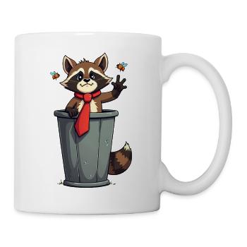 Waschbär in Mülltonne mit roter Krawatte - Tasse - Weiß - Rechts