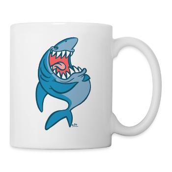 Blauer lachender Cartoon-Hai - Cheerful Madness!! - Tasse - Weiß - Rechts