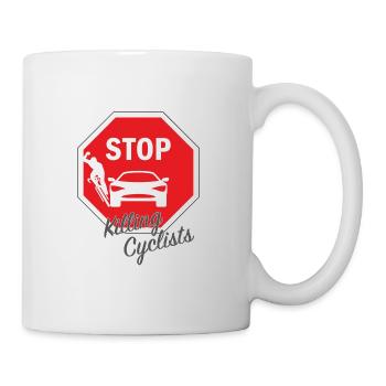 T-Shirt mit Druck Stop killing cyclists/ Radfahrer - Tasse - Weiß - Rechts