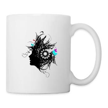 Woman with butterflies art motive black - Mug - white - Right