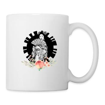 Handgezeichnete Geisha mit Rose, Vintage Style - Tasse - Weiß - Rechts