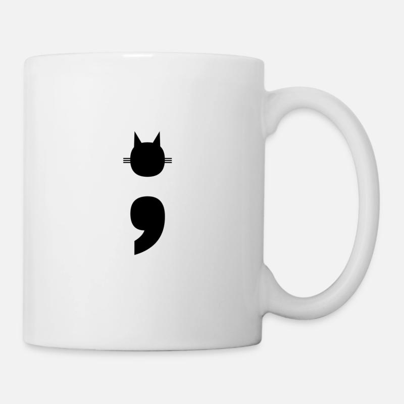 Semi Colon Cat Semikolon Katze - Tasse - Weiß