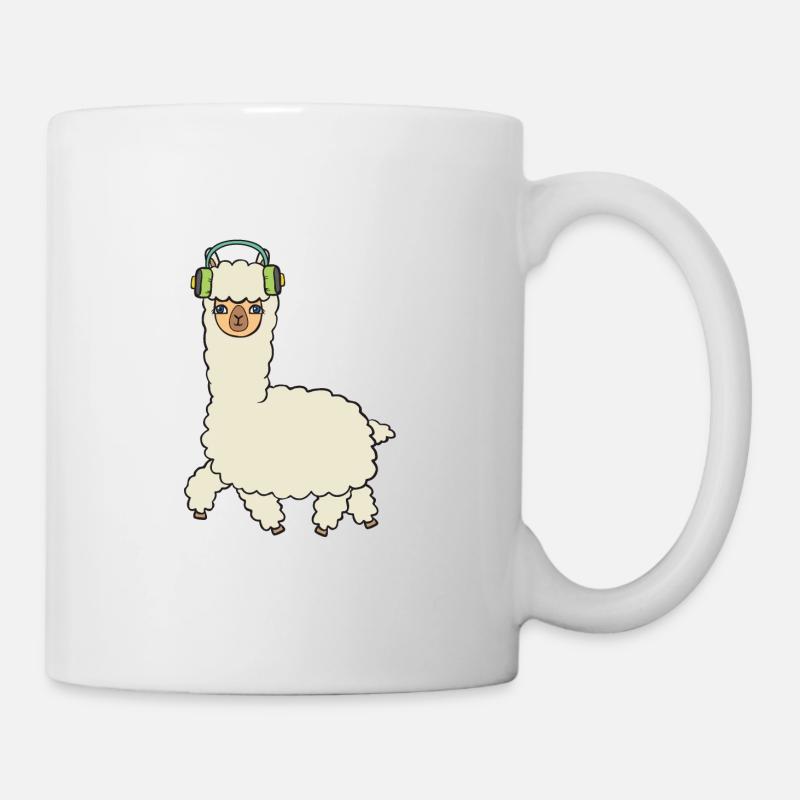 Alpaka mit kopfhörern. - Tasse - Weiß