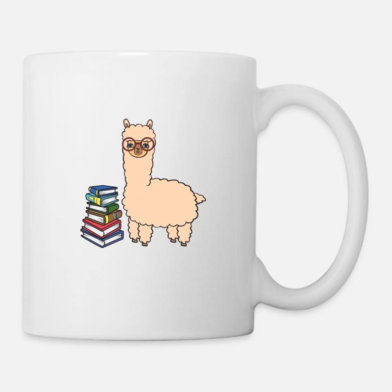 Alpaka mit Büchern - Tasse - Weiß