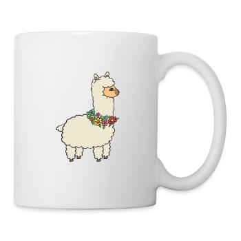 Alpaca with flowers. - Mug - white - Right