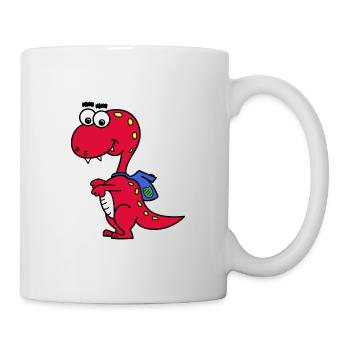 T-Rex mit Rucksack - Tasse - Weiß - Rechts