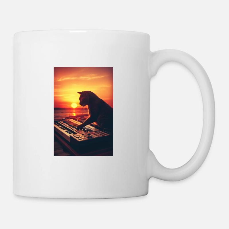 Cat Synthesizer Katze Retro Vintage Studio Gear - Tasse - Weiß