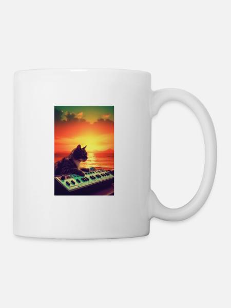 Cat Synthesizer Katze Retro Vintage Studio Gear - Tasse - Weiß