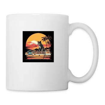 Cat Synthesizer Katze Retro Vintage Studio Gear - Tasse - Weiß - Rechts