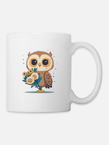 Süße Eule im Blumenwald 3 - Tasse - Weiß
