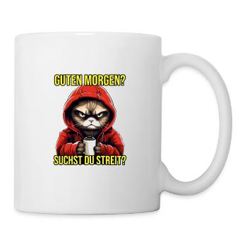 Katzen Spruch Arbeit Schlafen Guten Morgen Suchst - Tasse - Weiß - Rechts