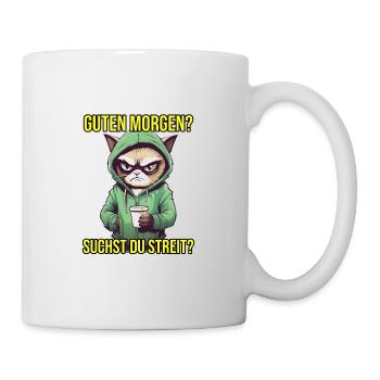 Katzen Spruch Arbeit Schlafen Guten Morgen Suchst - Tasse - Weiß - Rechts