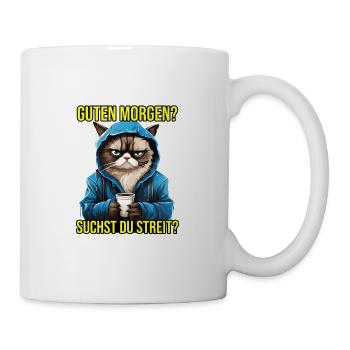 Katzen Spruch Arbeit Schlafen Guten Morgen Suchst - Tasse - Weiß - Rechts