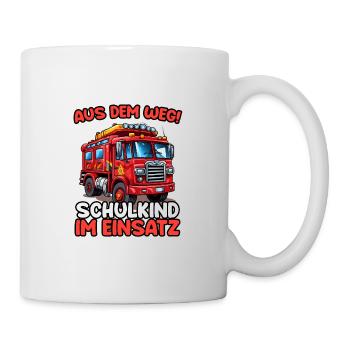 Einschulung Jungen Feuerwehr Kinder Schulanfang - Tasse - Weiß - Rechts