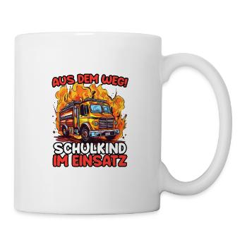 Einschulung Jungen Feuerwehr Kinder Schulanfang - Tasse - Weiß - Rechts